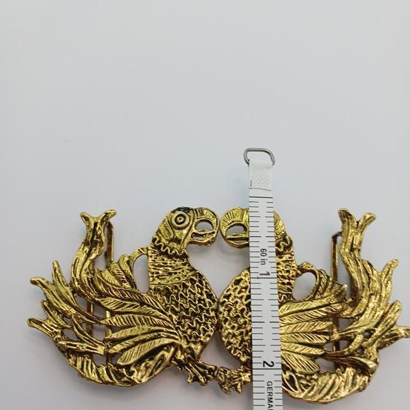 VINTAGE Gold Tone Birds Parrot Womens Belt Statement Buckle 4 in